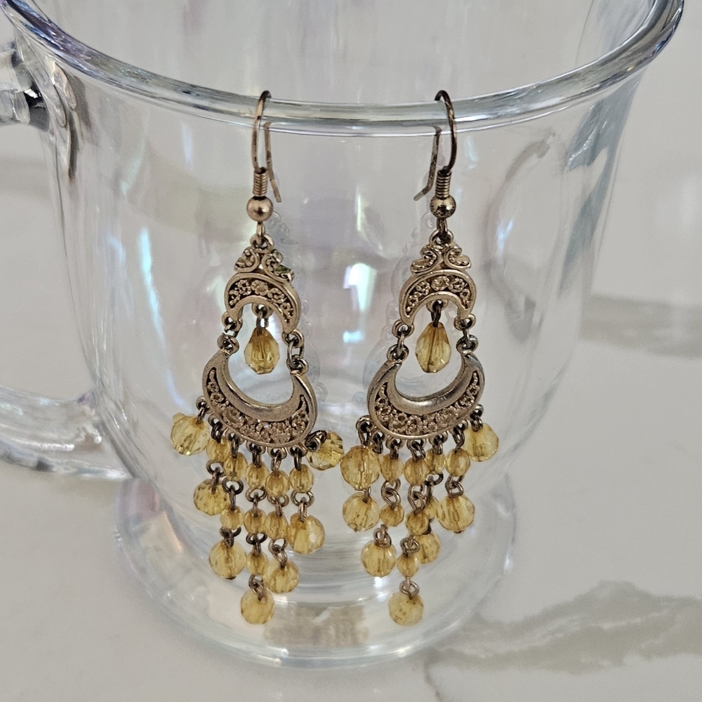 Source Unknown Gold and Yellow Dangle Earrings - Picture 2 of 2